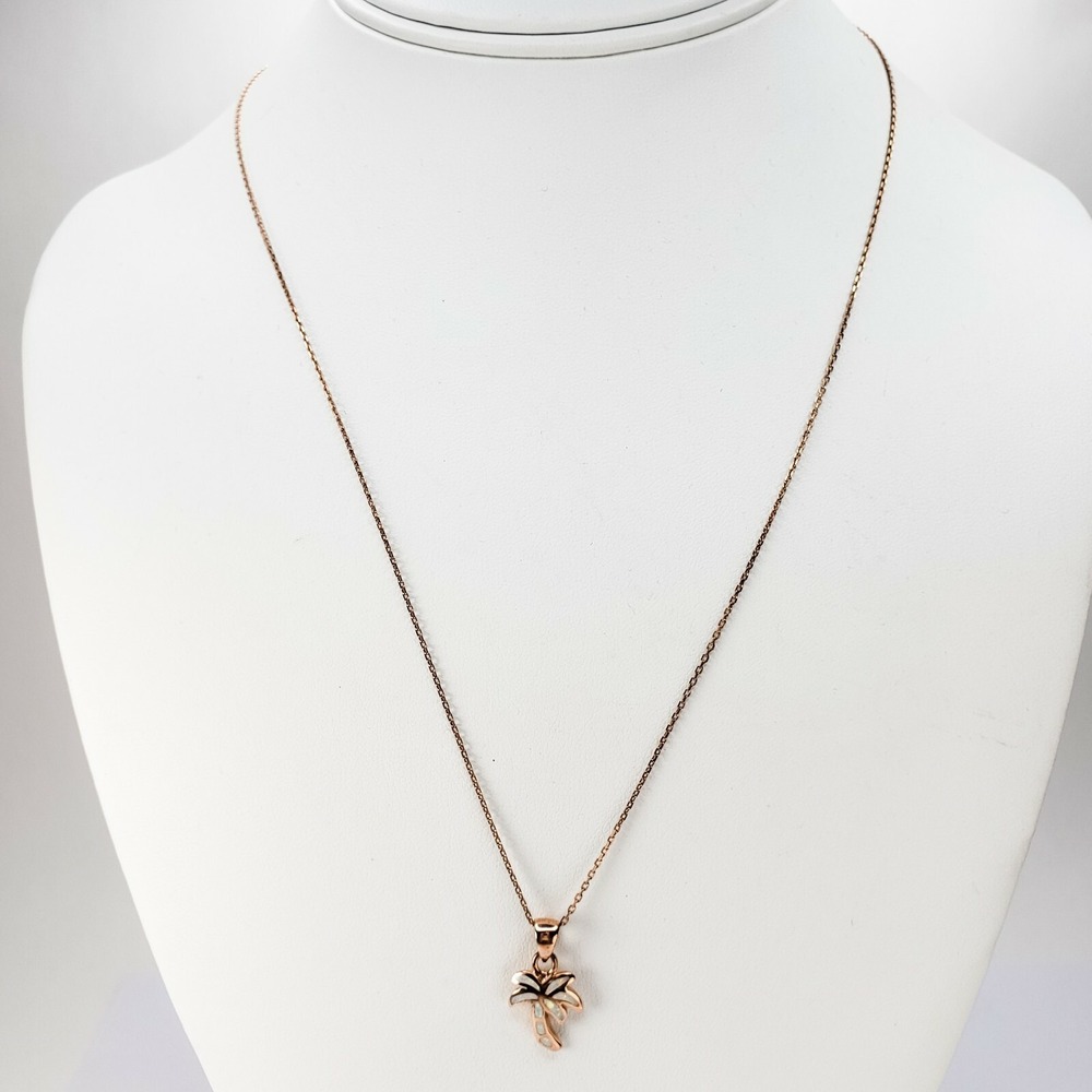 Vintage Palm Tree Necklace Rose Gold Vermeil Faux Opal Sterling Silver 925 - Picture 2 of 9